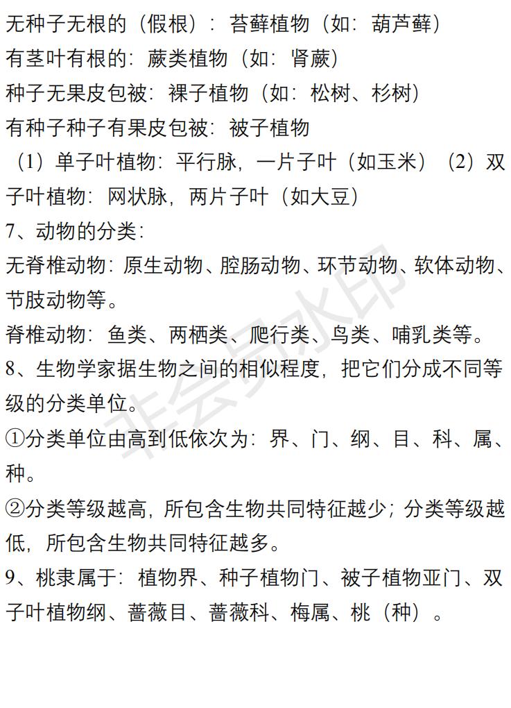 八年级生物知识点总结试卷,八年级生物上册必背知识点归纳