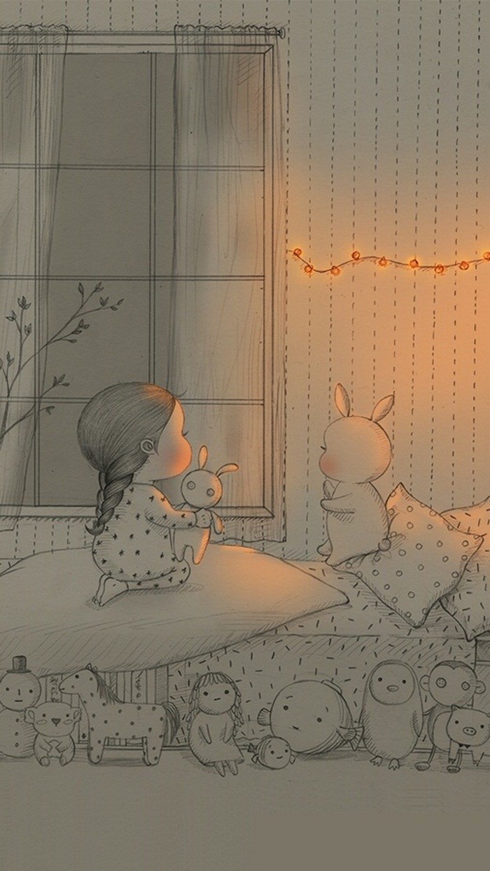 少女与兔子插画,兔子手绘创意插画