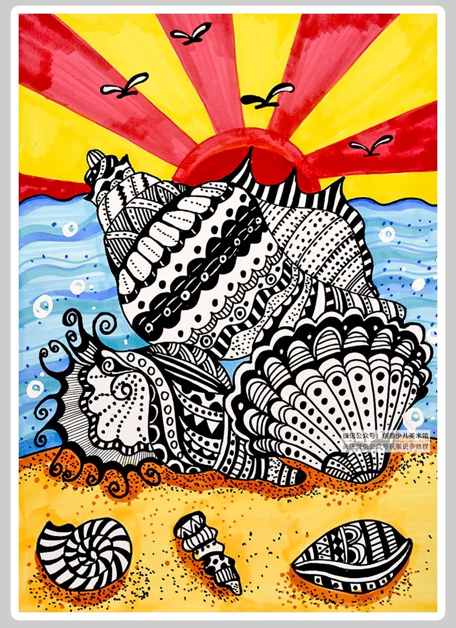 椰树海滩贝壳怎么画,海滩上的贝壳怎么画又简单又好看