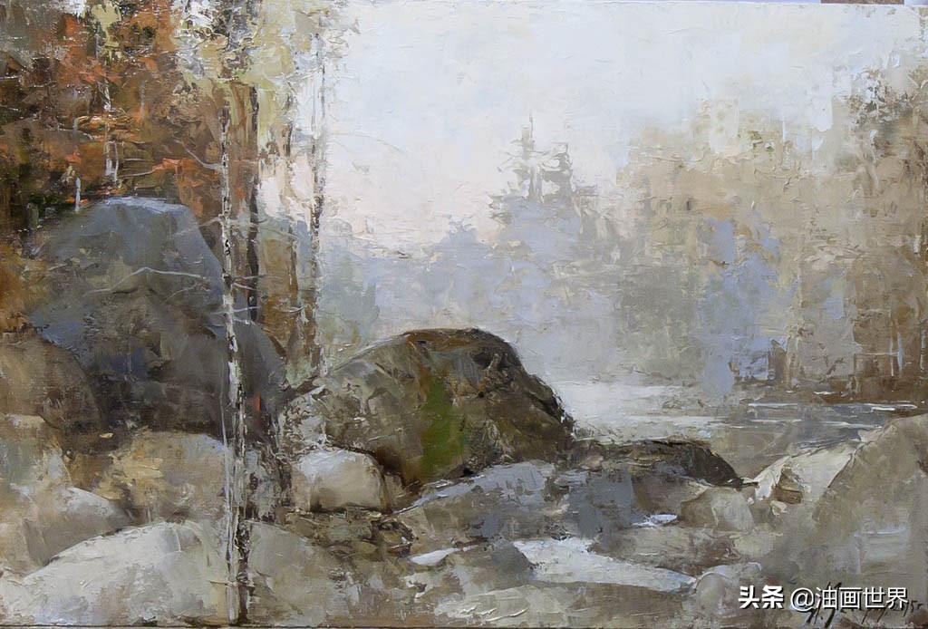 波澜壮阔雄壮唯美的风景油画,笔触风景画