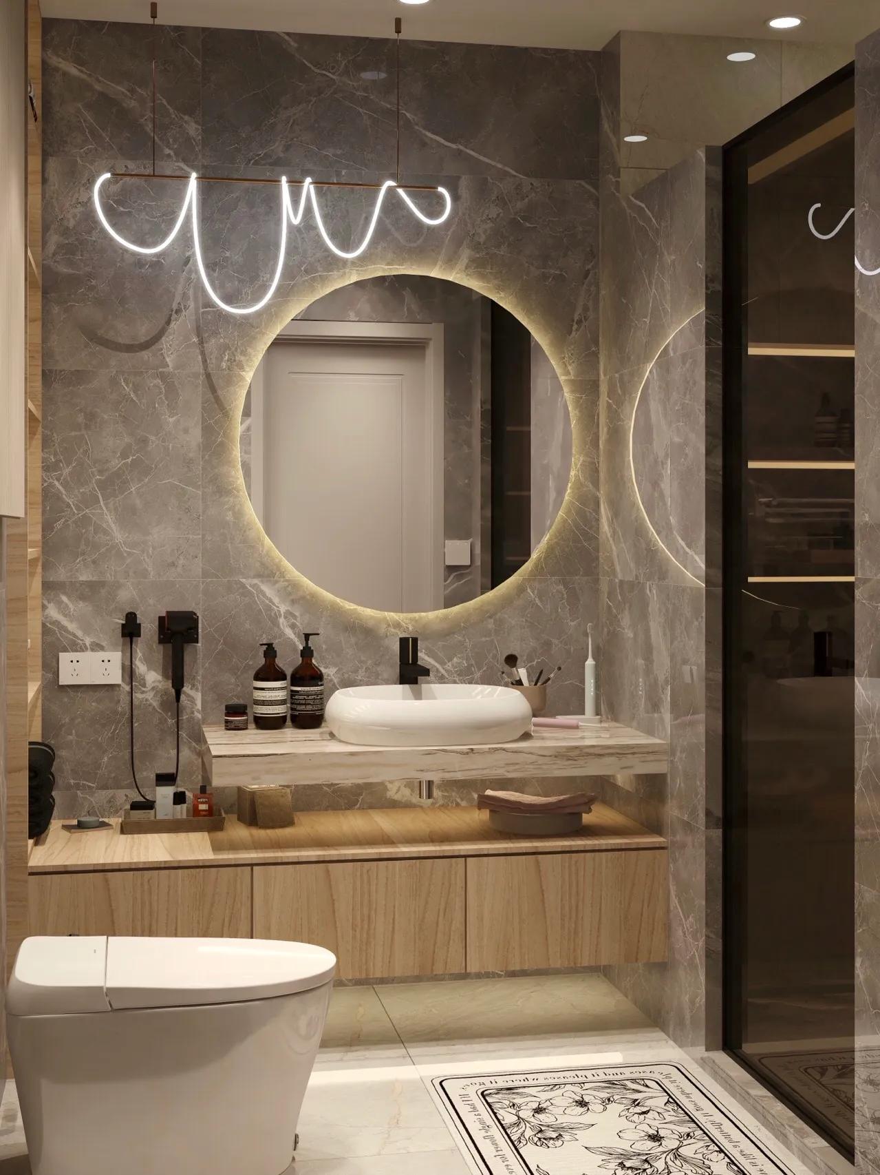 洗手间瓷砖效果图轻奢,浴室瓷砖高级搭配