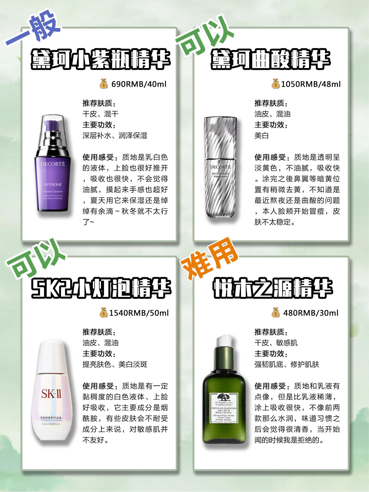 各种肤质适合的精华液,四款热门精华液的测评合集