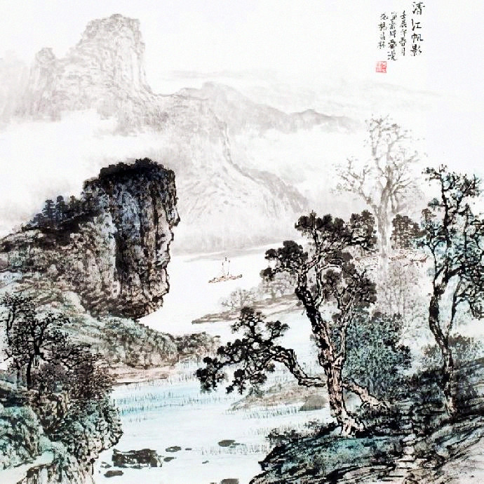 杨昌林山水画,现代水墨林溪山水画
