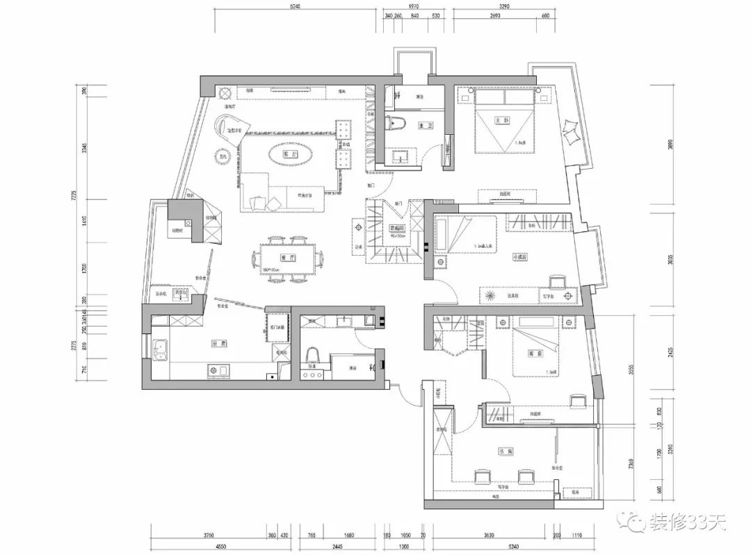 四室户型极简设计,四室横厅大平层装修效果图