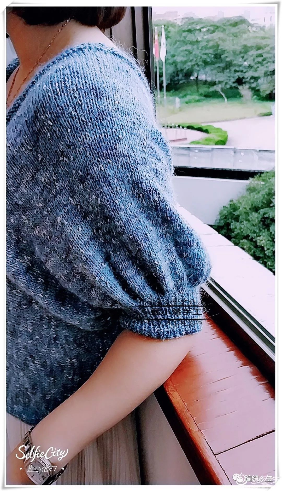 女士十号针中粗毛线编织毛衣款式,v领泡泡中袖针织衫