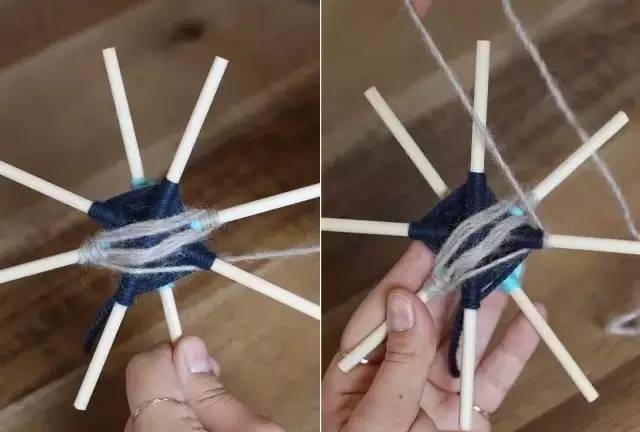 她用牙签搭了个十字，缠上几根毛线，竟也可以美成这样