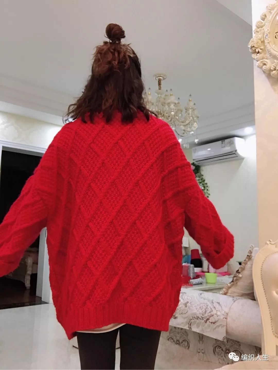 棒针手工粗线正肩毛衣女款,棒针编织v字领蝙蝠毛衣穿上显胖