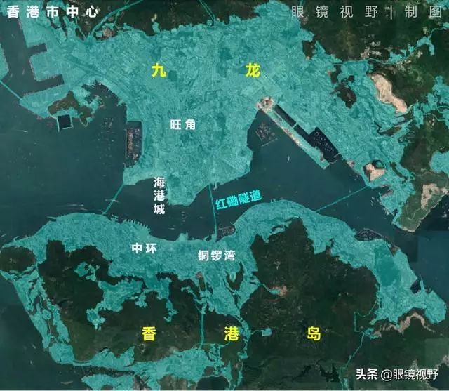 香港和深圳鸟瞰图,从太空看城市