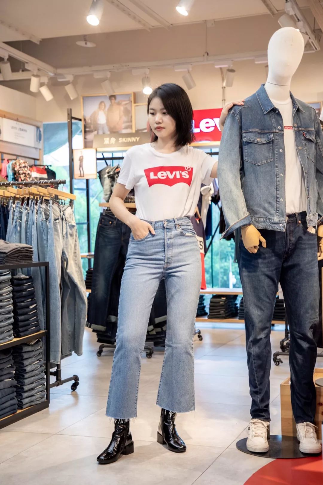 男显瘦显高修身弹力牛仔裤,加绒牛仔裤女款高腰显高显瘦直筒