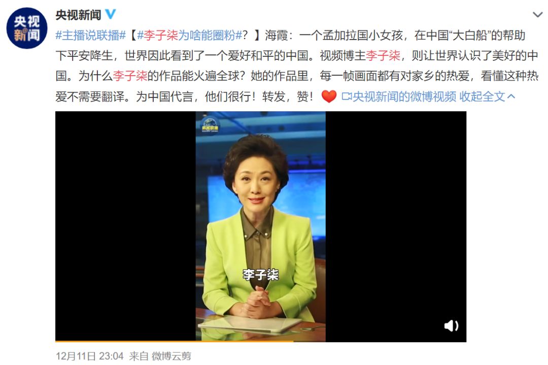 李子柒央视说最想做的三件事,李子柒受到央视表扬