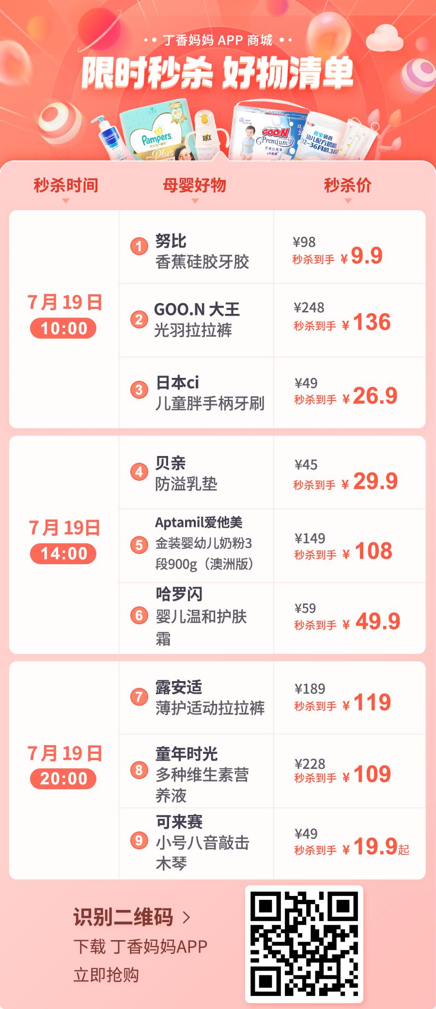 最低9.9元｜大牌母婴好物限时秒杀，速抢