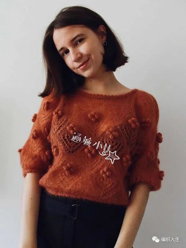 马海毛镂空套头衫编织,圆领长袖晕染彩绘马海毛套头衫