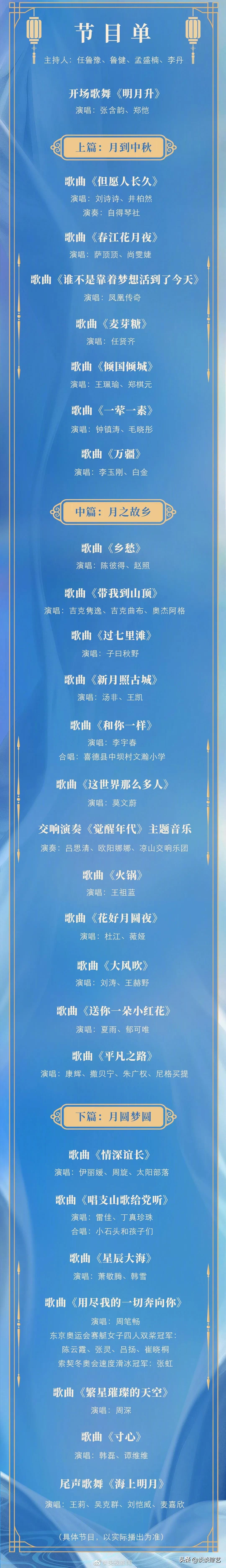 9月21日,中秋综艺看点~六场中秋晚会/TFBOYS合体/王菲谢霆锋同台