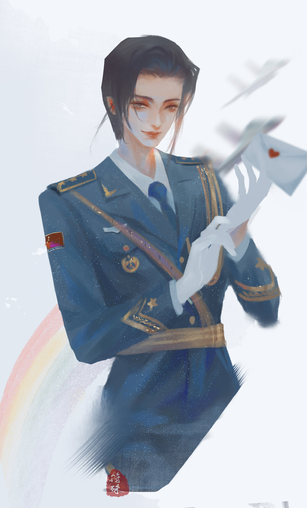 致边防军人的插画,军人和国旗插画