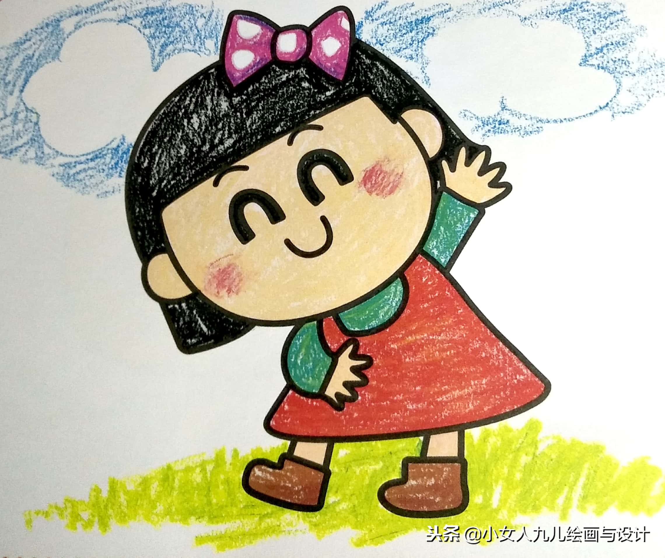彩色铅笔简笔画人物少女,7-10岁儿童简笔画简单又漂亮