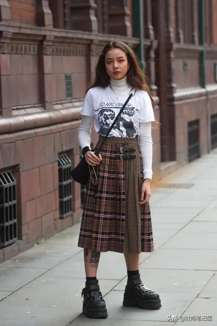 菱格纹格子裙,女人味十足的打底裙