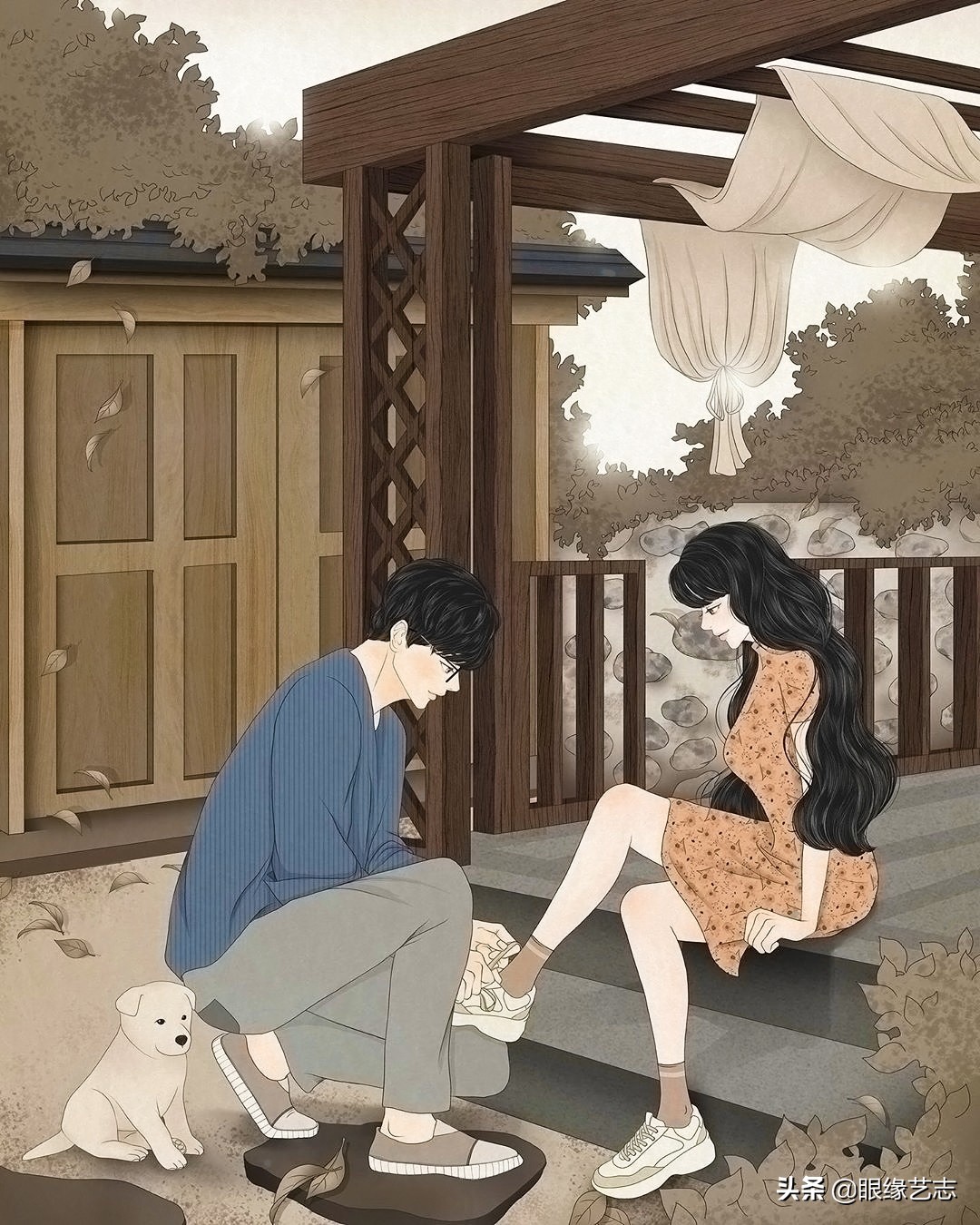 韩国插画温馨情侣,韩国插画幸福时光