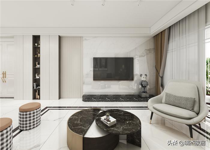 木饰面格栅轻奢风格装修效果图,黑白对比色彩构成简单图片