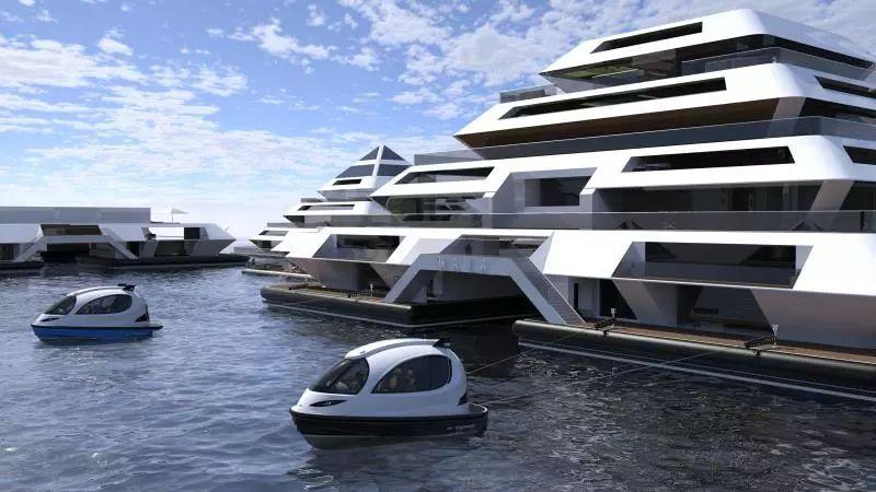 他在海上，建了一栋水上“金字塔”，里面有豪宅，还有飞碟