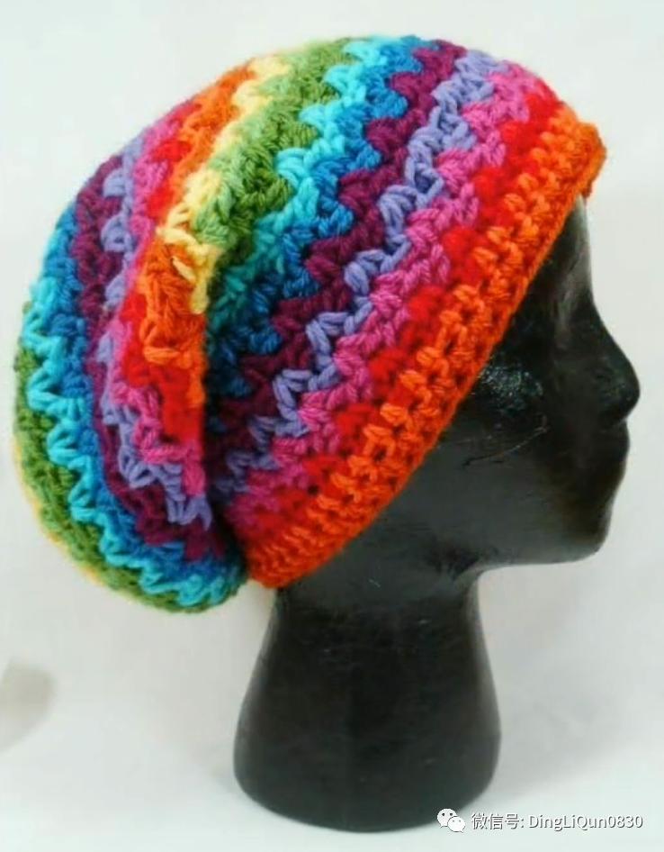 拼色帽子花样钩织教程冰丝线,双色线搭配的帽子钩织教程