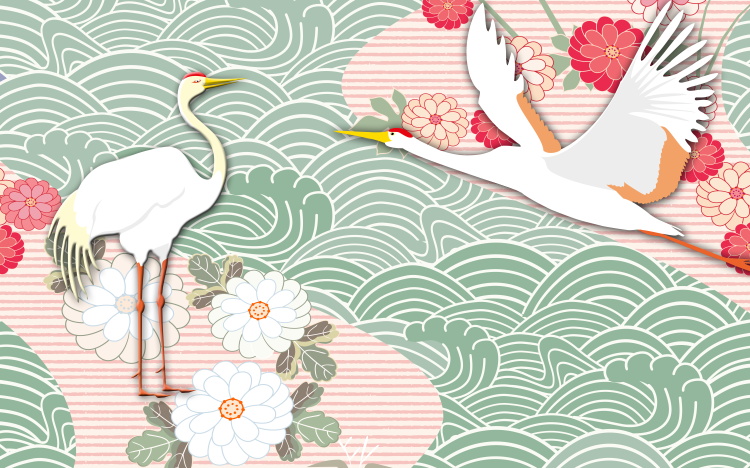 创意新中国风国潮故宫祥云仙白鹤电视背景墙海报展板PSD设计素材