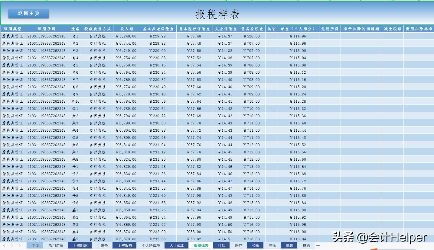 最新版薪酬工资管理系统，个税五险一金自动统计，一键生成工资条
