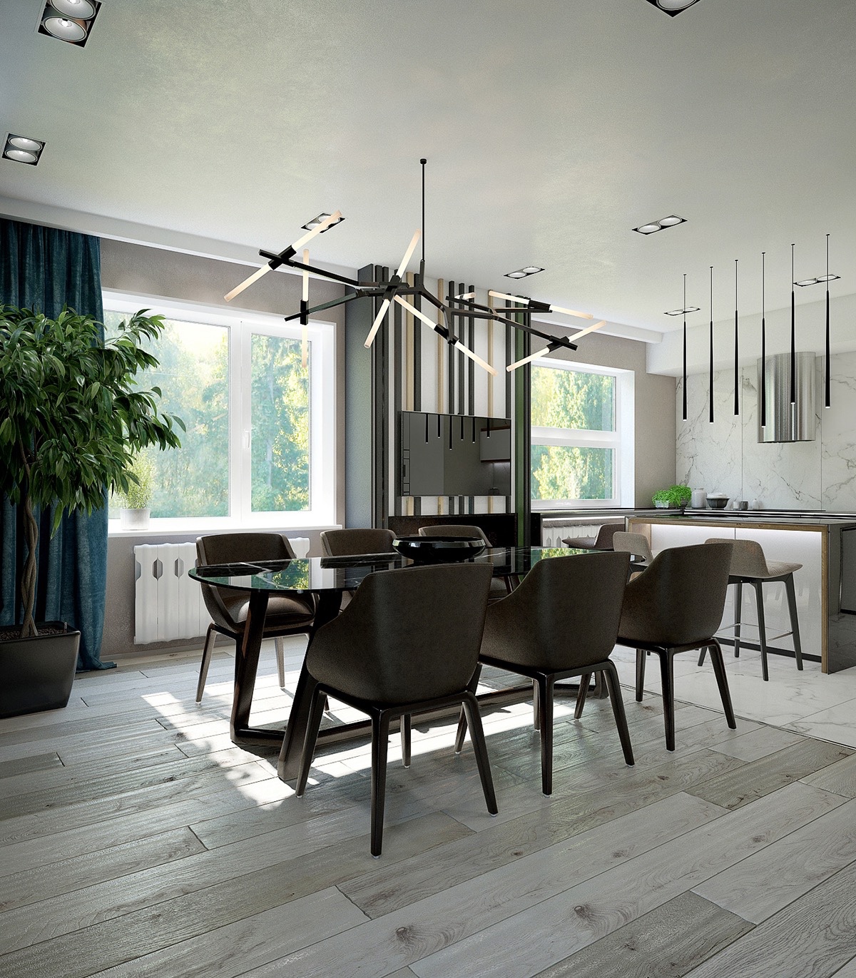 餐厅3个灯具效果图,轻奢餐厅灯饰设计