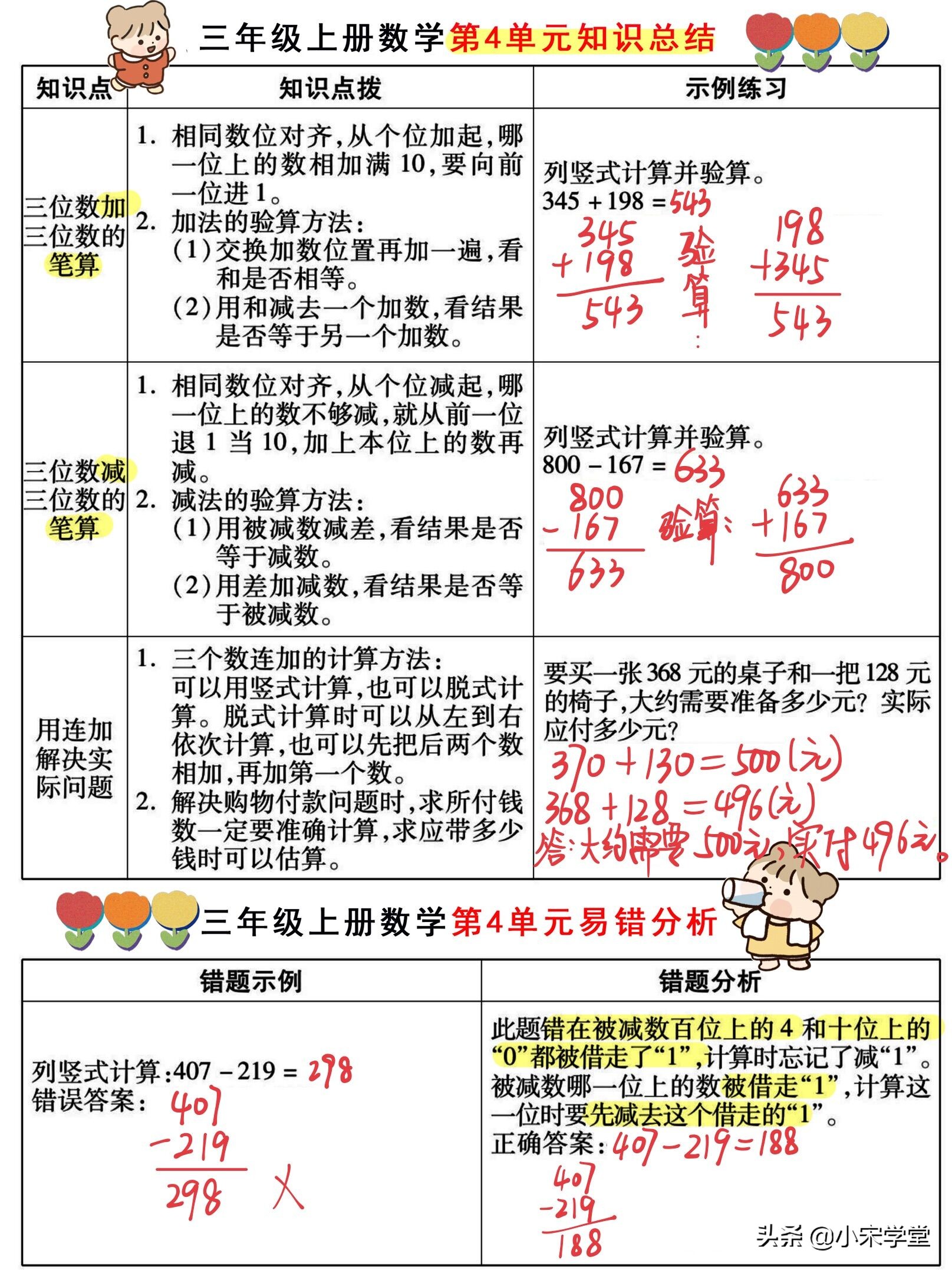 三年级数学100道易错应用题和答案,三年级数学1-4单元知识点归纳