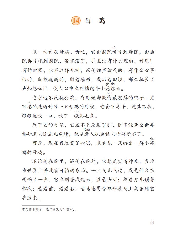 四年级下册语文母鸡课文重点讲解,四年级下册语文14课母鸡重点知识