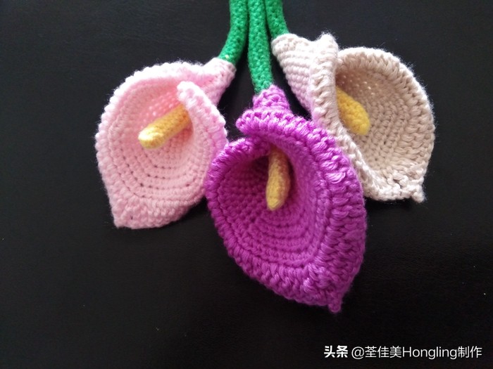 马蹄莲花的钩织教程,马蹄莲宽叶子的钩织教程