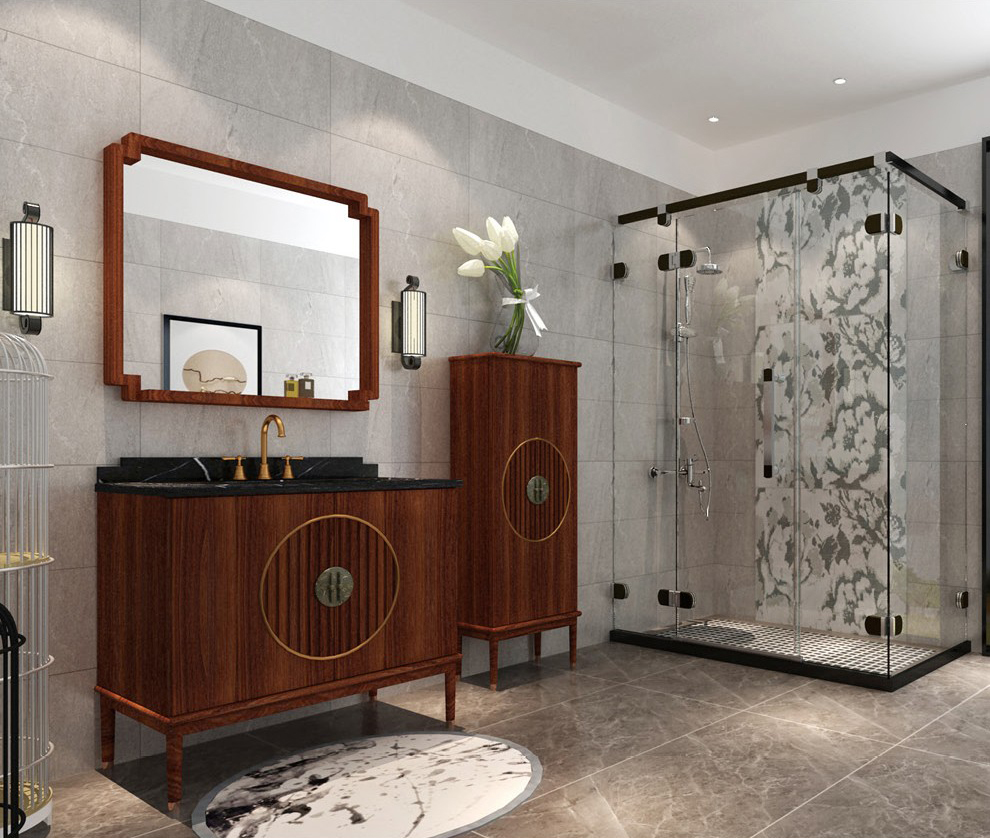 黑色法式赫本风独特设计高级感,高级黑轻奢风格卫生间