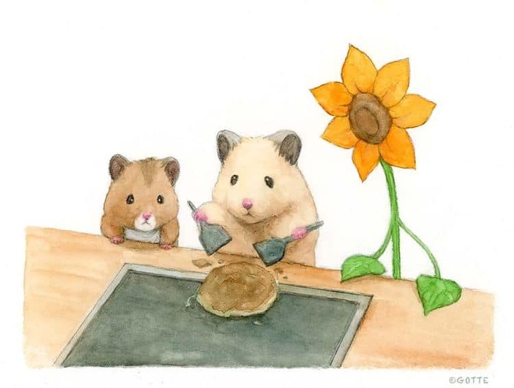 生活里可爱的小仓鼠,水彩颜料画可爱的仓鼠