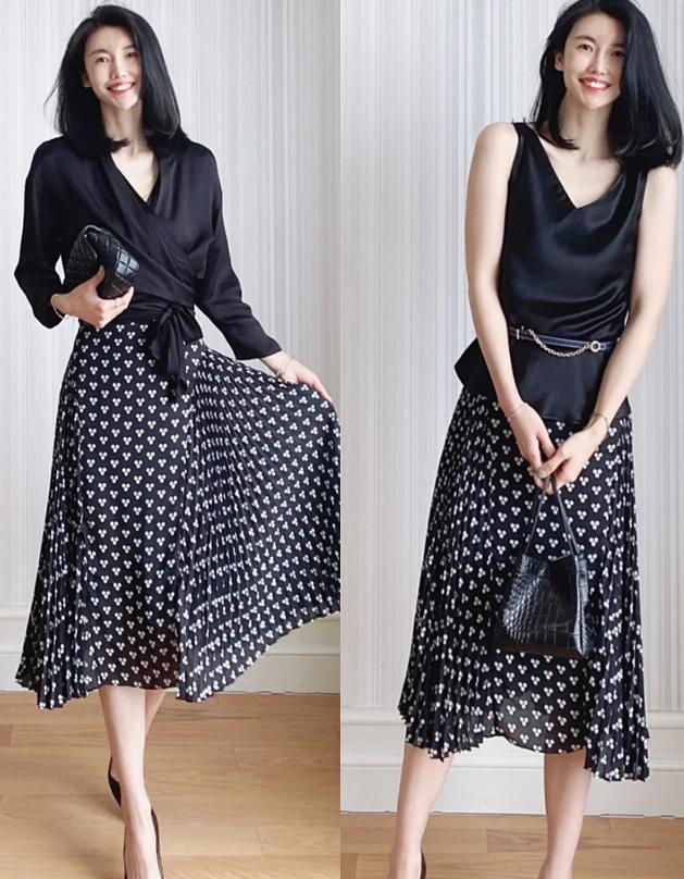 蔡少芬新发色,蔡少芬穿搭黑白