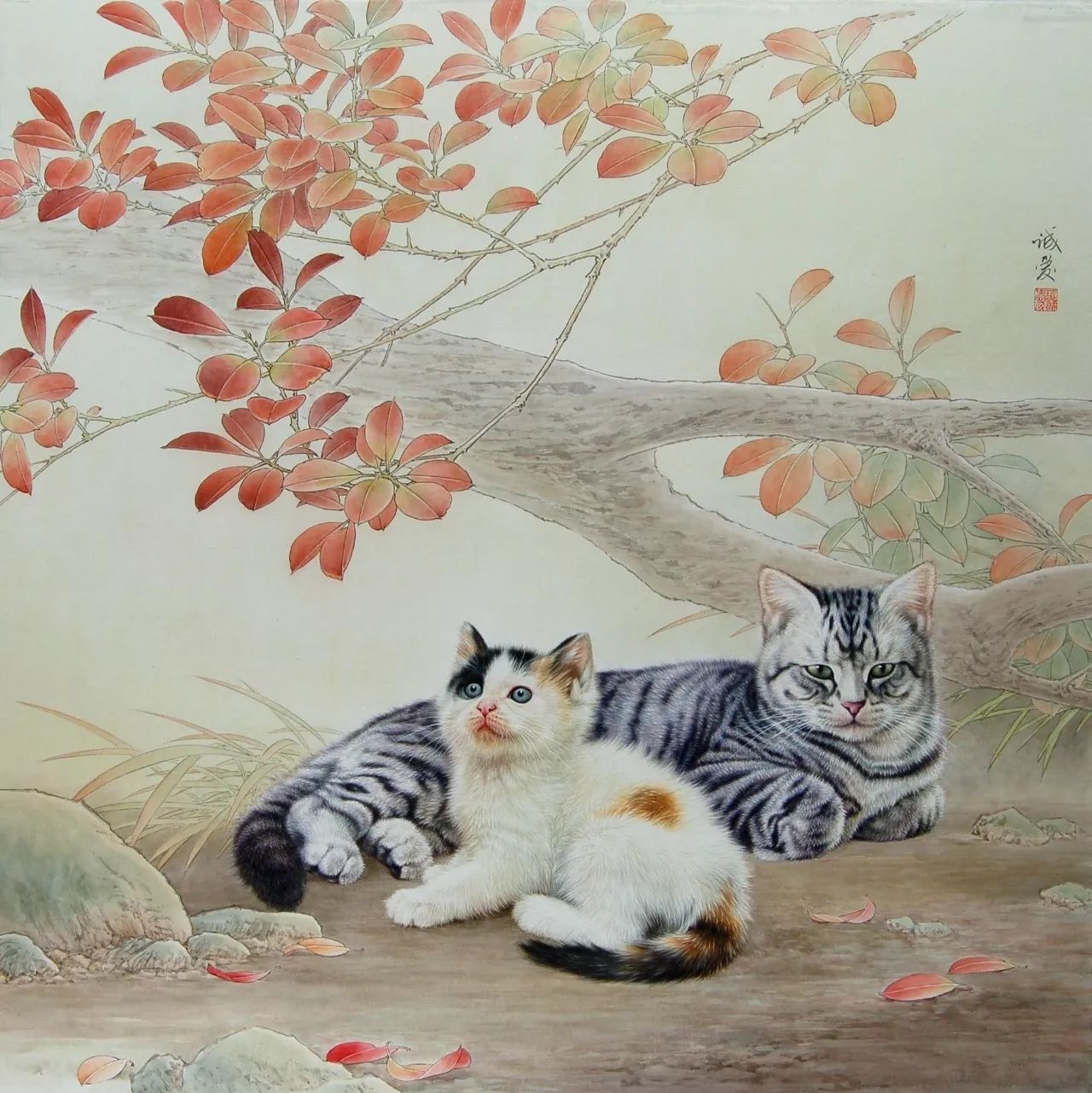 邢诚爱工笔画猫的图片,邢诚爱工笔画猫兔子高清大图