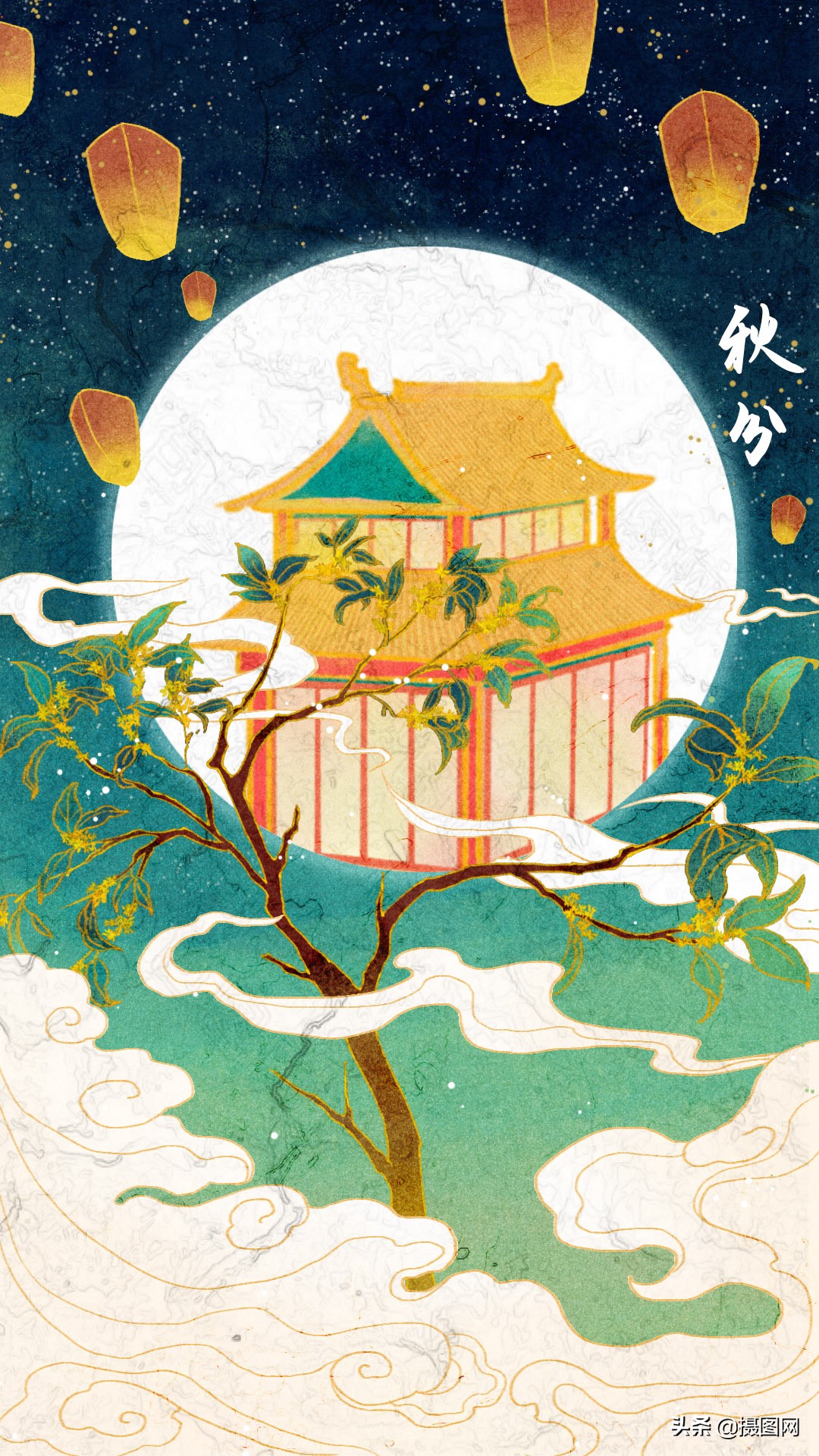 国潮插画水彩图集,水彩新国风插画壁纸