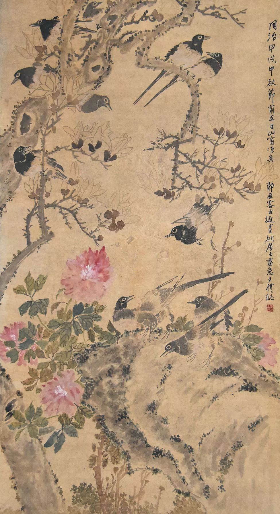 布局精妙的写意花鸟画,中国花鸟画有一种典型的构图方法