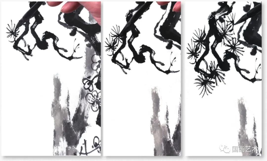 怎样画梅竹松树图片,儿童国画梅花入门画法步骤