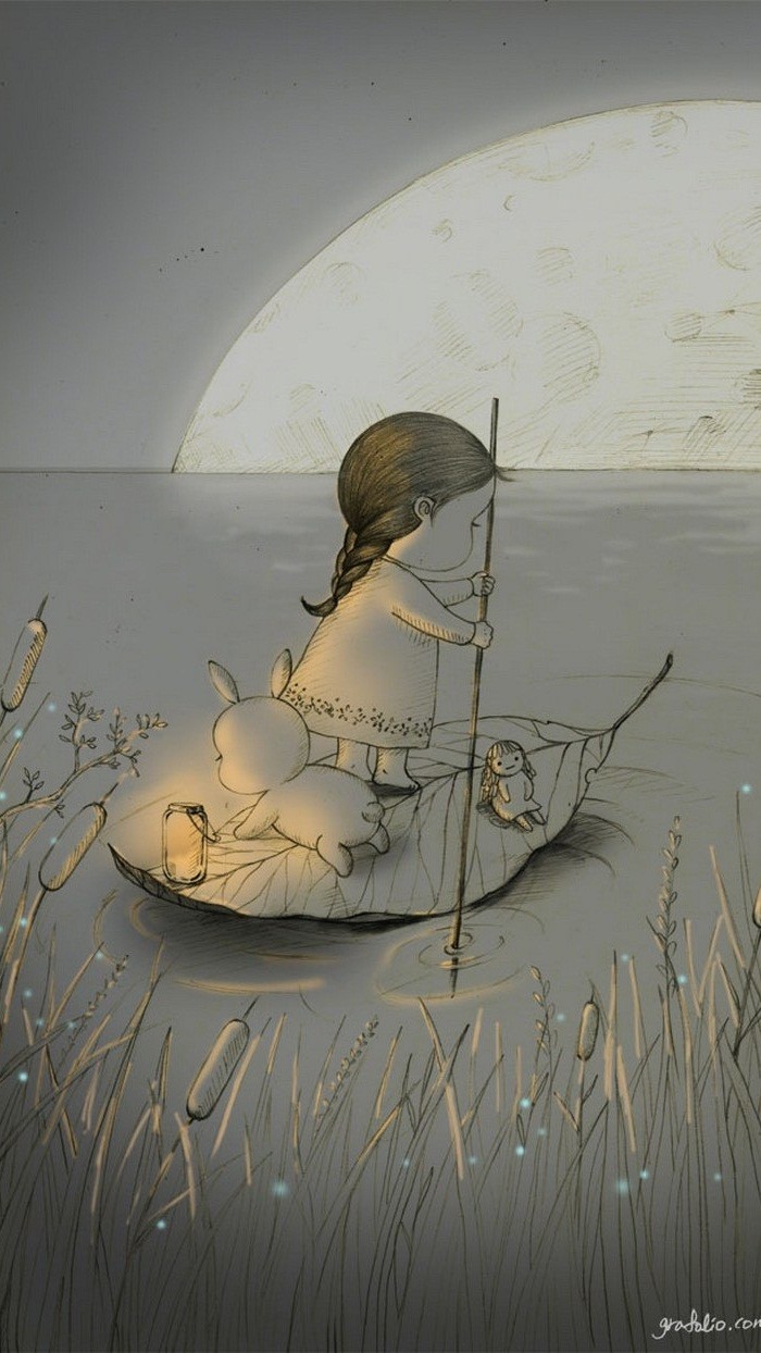 少女与兔子插画,兔子手绘创意插画