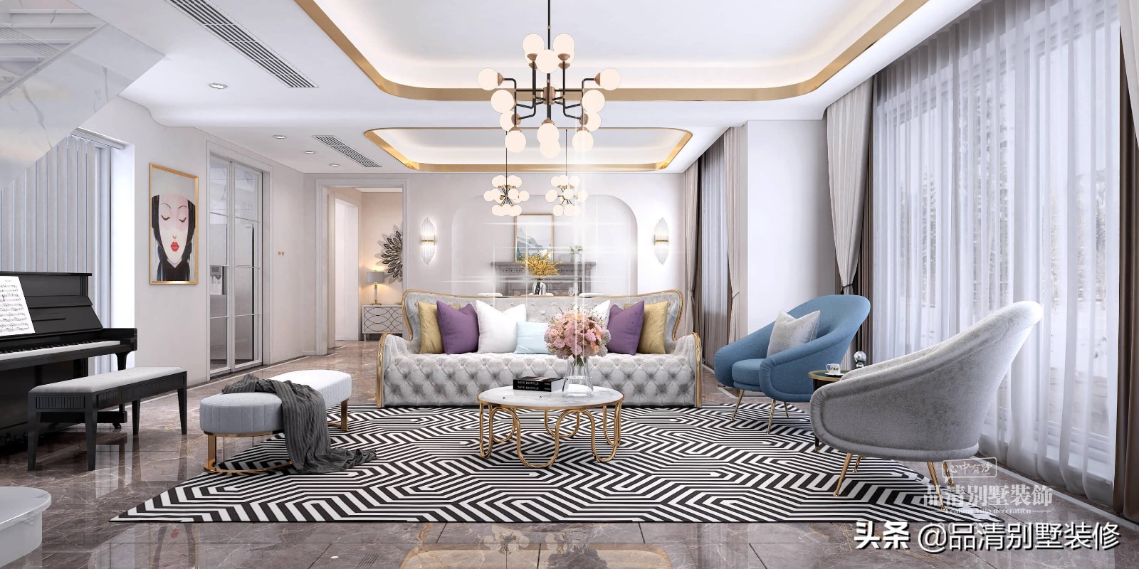 300平轻奢中式别墅设计图,300平美式别墅装修设计