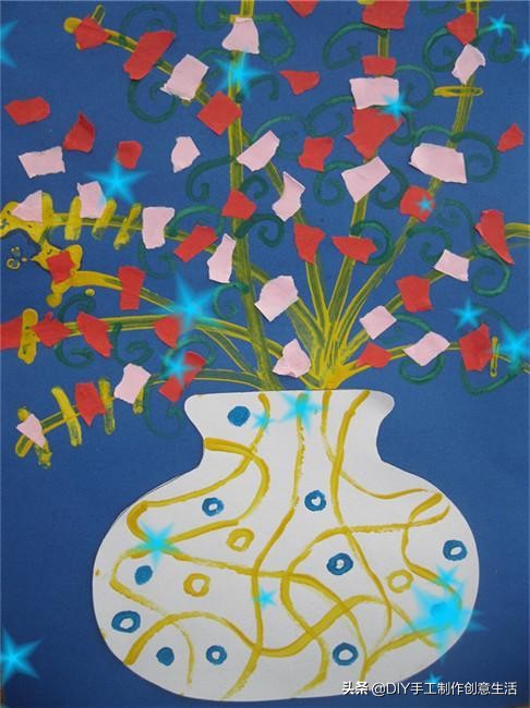 用圆纸片手工制作圣诞贴画,幼儿园大班碎纸片大树贴画