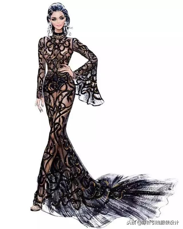 超好看的衣服手绘,服装琴瑟主题手绘效果图