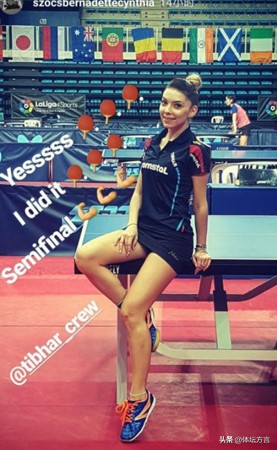 她22岁称霸欧洲乒坛，身材傲人穿吊带装打球，比赛里还尖叫掀短裤