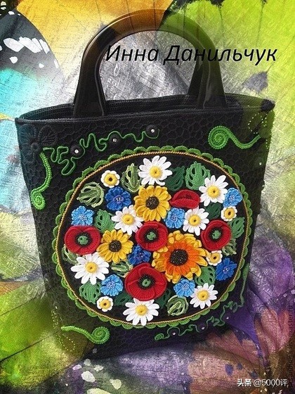 爱尔兰钩花拼出来的包包时尚大气