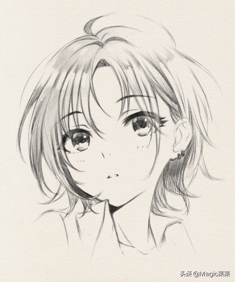 手绘动漫女人物黑白线稿教程,铅笔手绘动漫少女教程