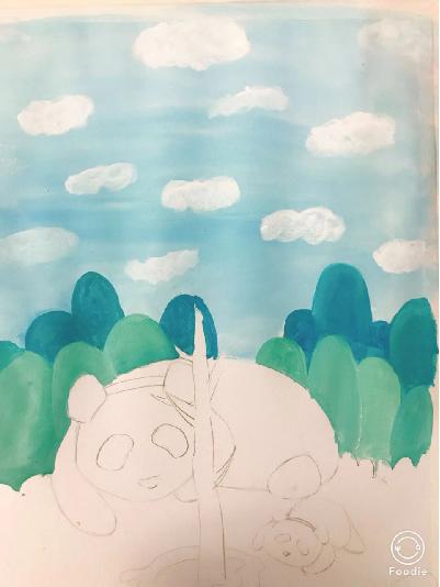 小熊美术水粉创意画,熊猫水粉画儿童画