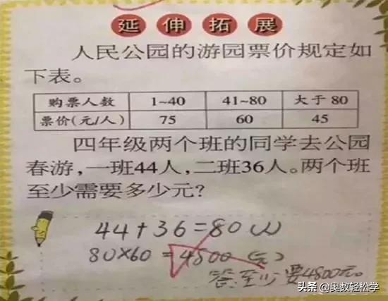 一道门票数学题，学生按字面解答老师判错！网友：没给老师买票