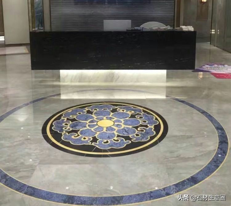 大理石地面水刀拼花效果图,100多平方水刀拼花图片