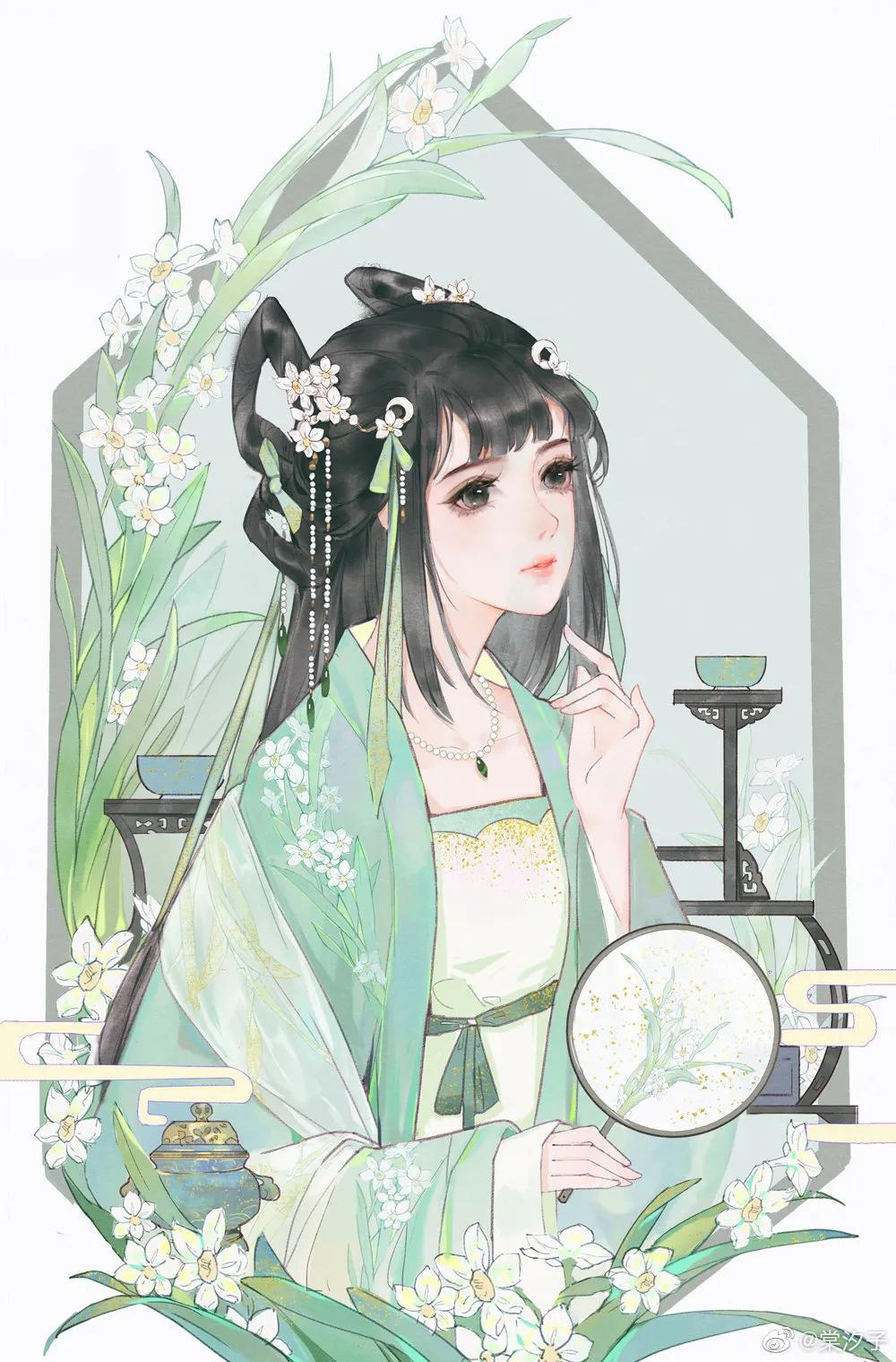 古风水墨花草插画图,古风风景插画全屏壁纸