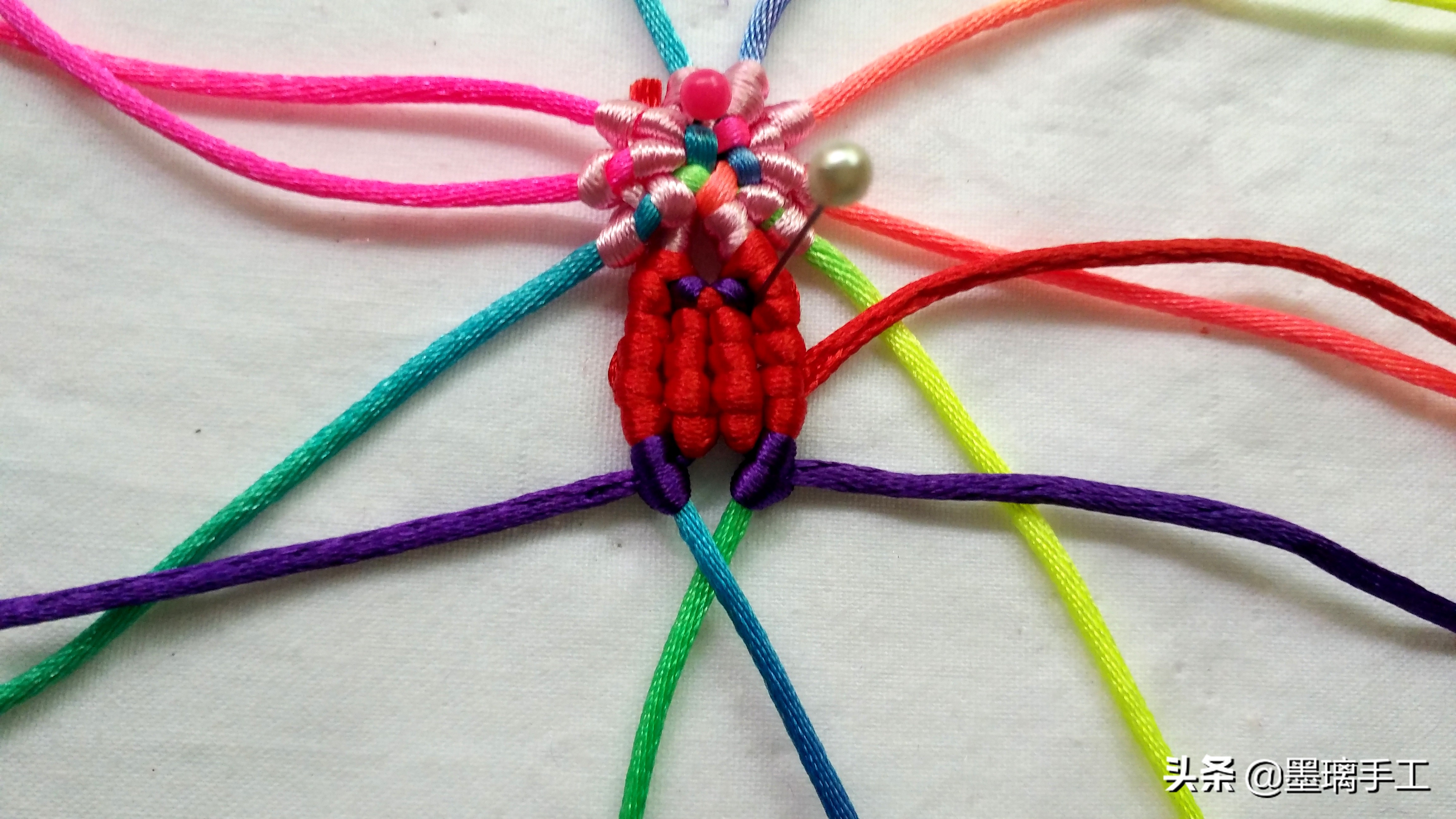 手工编绳大挂饰教程,手工编绳立体花朵挂毯视频教程