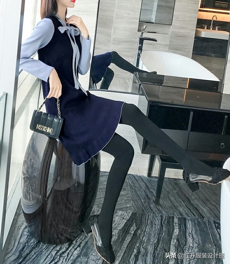 长袖针织连衣裙扭结裁剪纸样大全,圆领连衣裙的裁剪视频教程